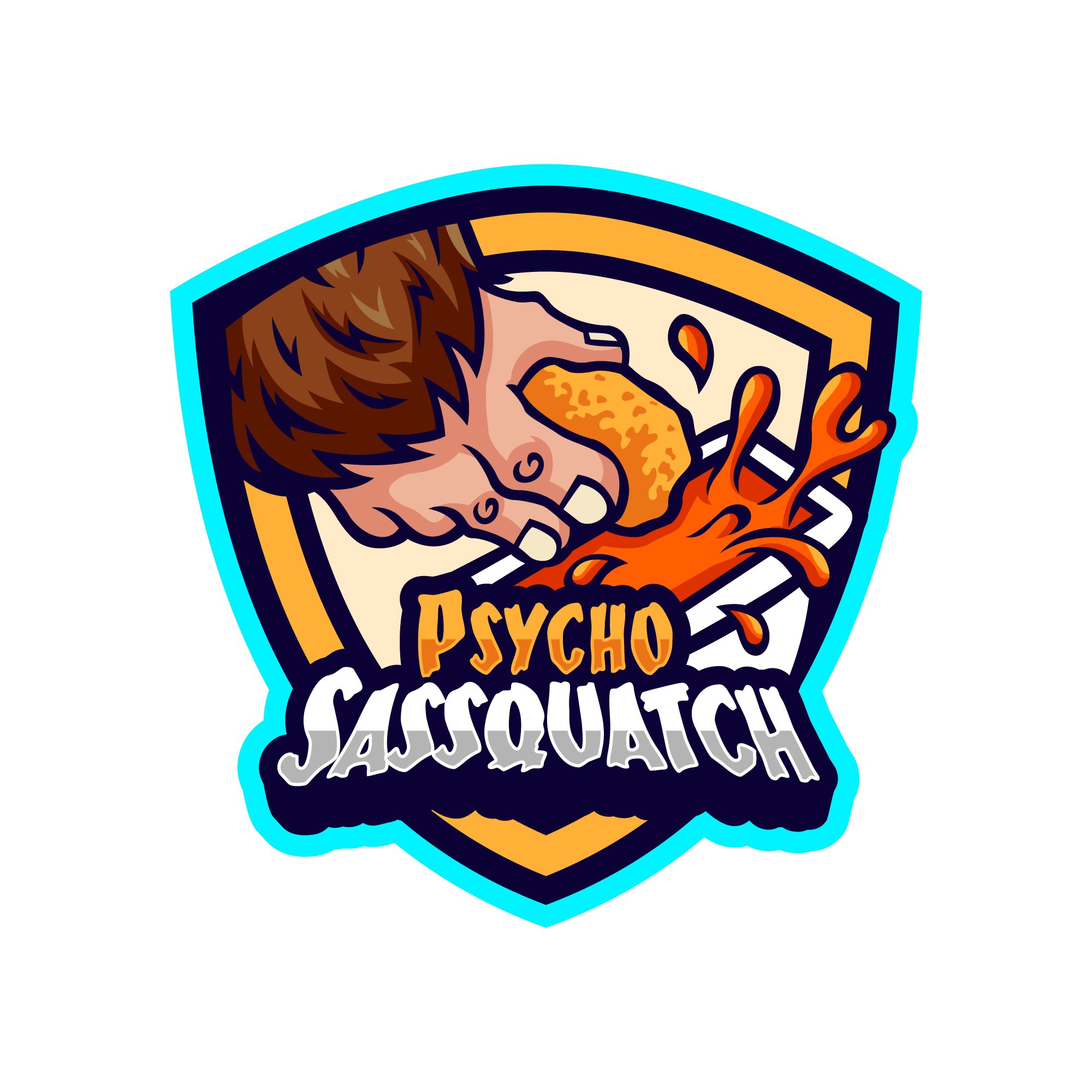 psychosassquatch logo psyquatch cartoon hand dipping a nugget to a sauce